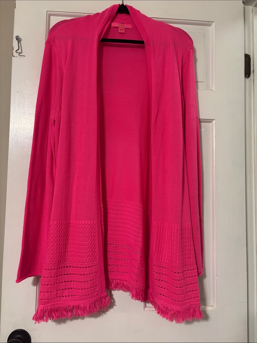 Like New! Lilly Pulitzer Hot Pink Open-Front Fringe Cardigan